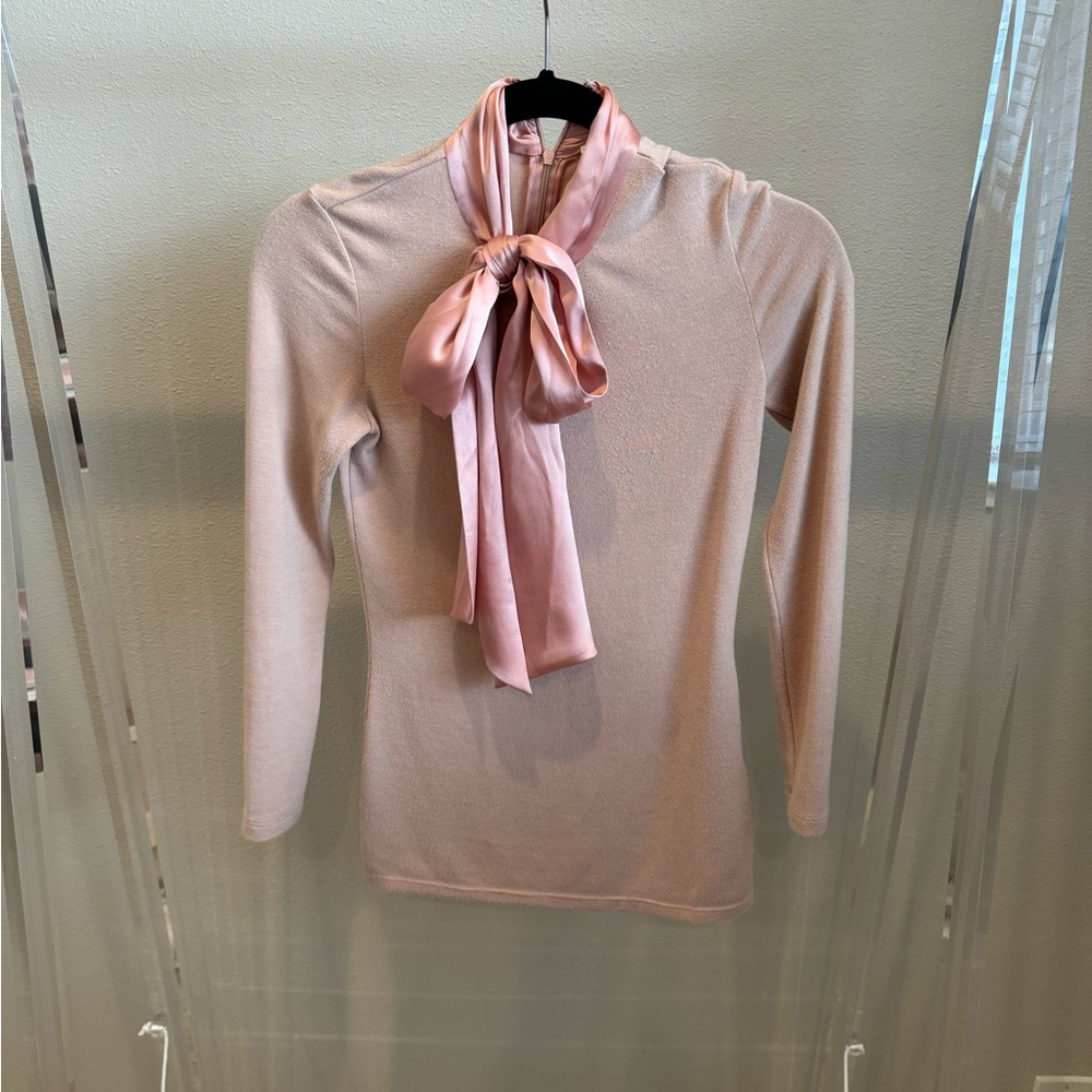 Alice + Olivia Pale Pink Long-Sleeve Bow Neck Top